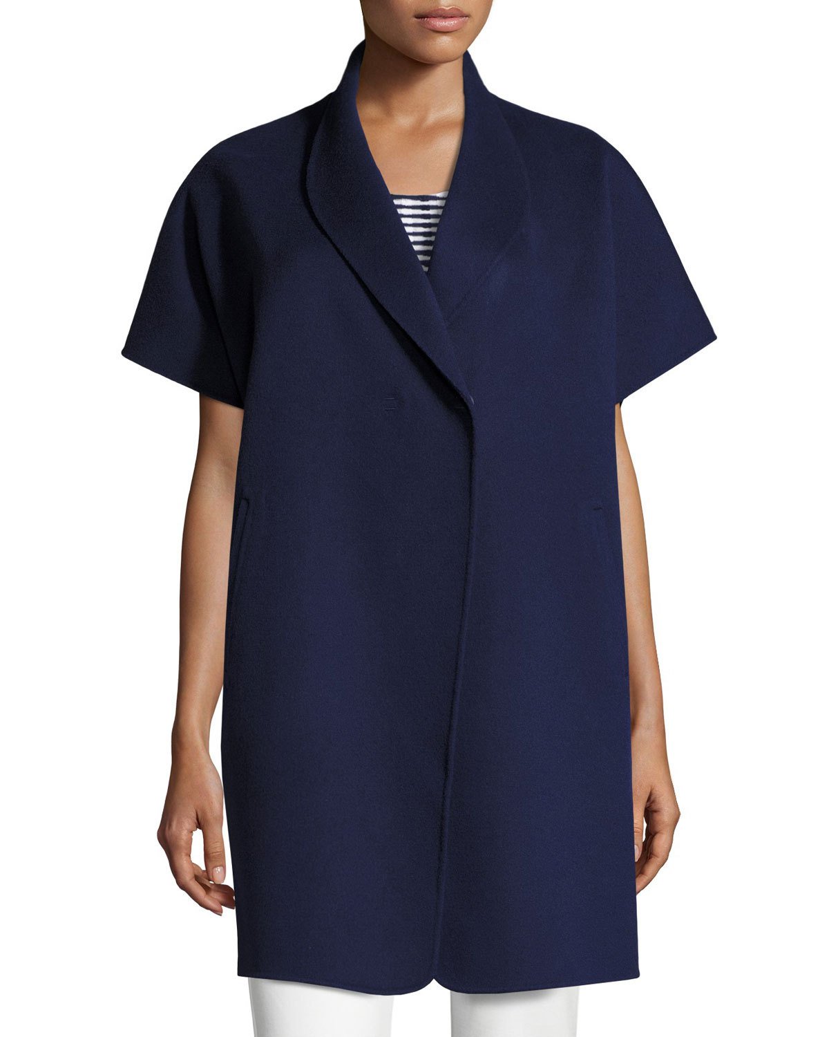 Double-Faced Short-Sleeve Coat, Marino Blue