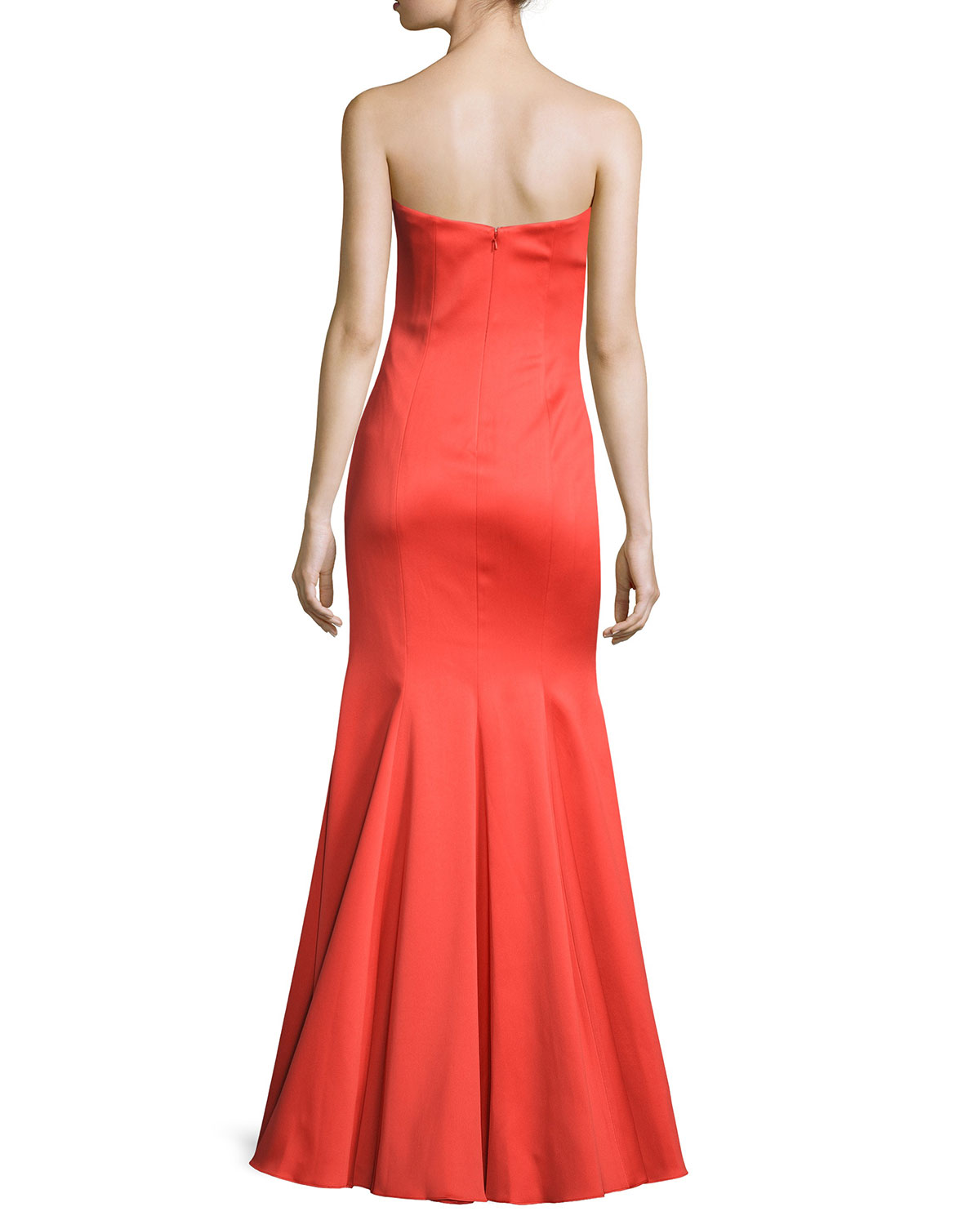 Strapless Sweetheart Cascade Ruffle Gown, Orange