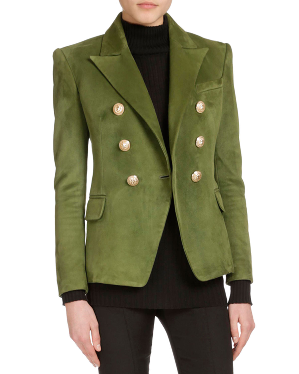 Classic Double-Breasted Suede Jacket, Olive