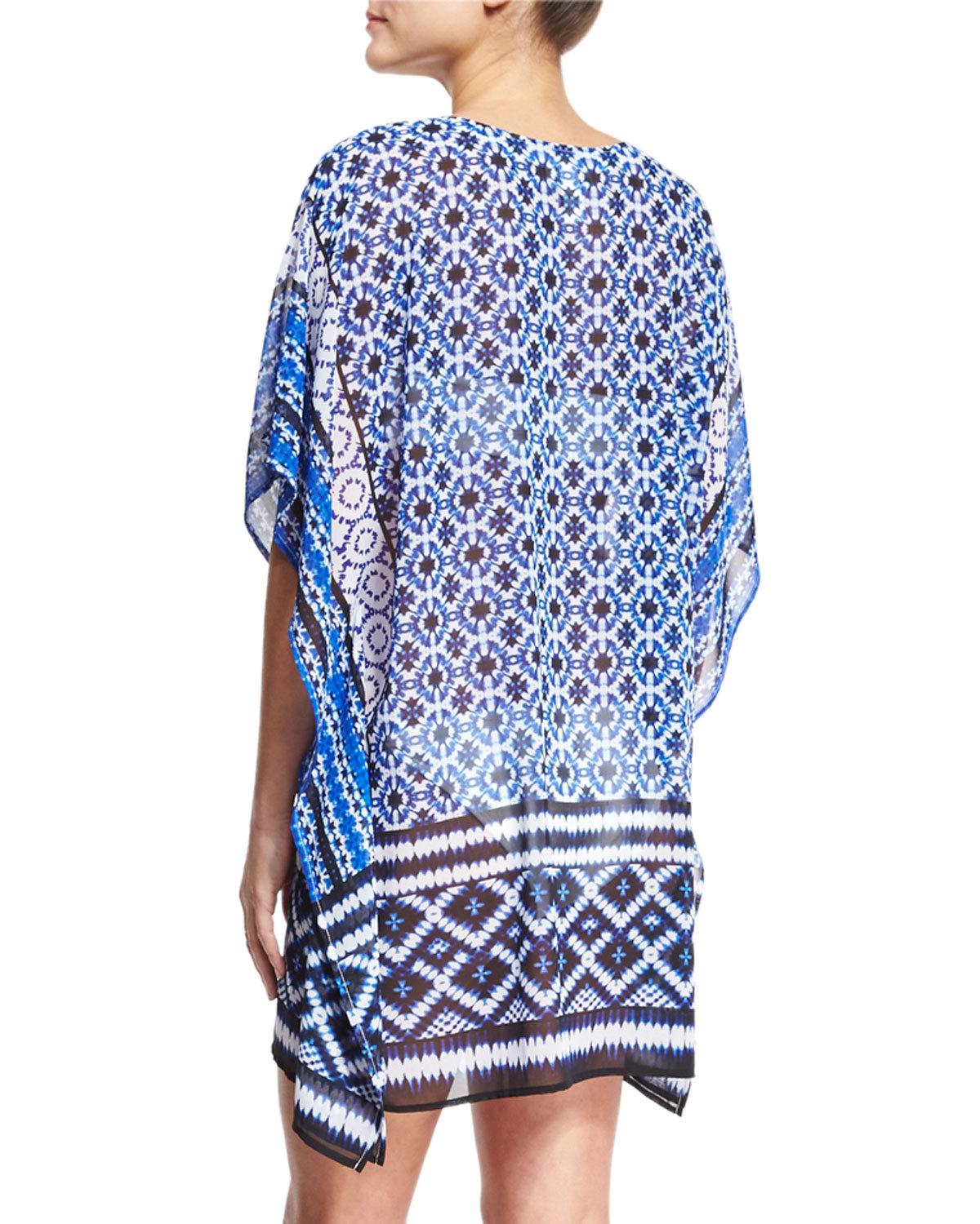 Shibori Lace-Up Tunic Coverup, Blue