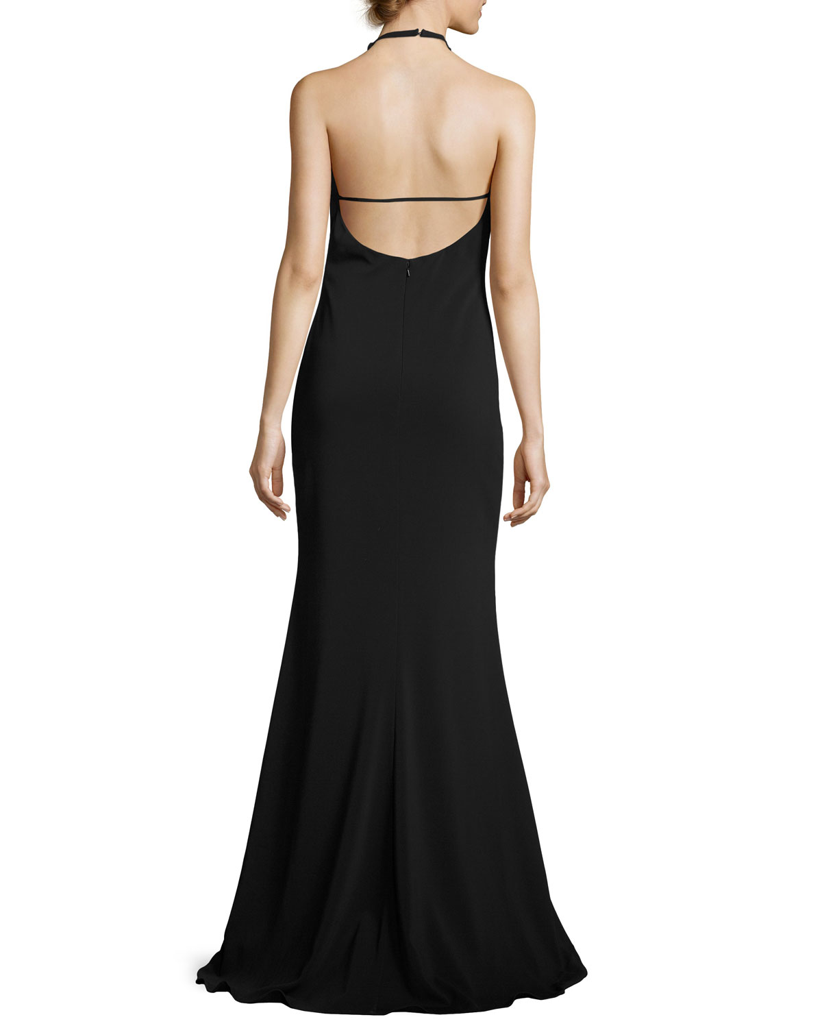 Stretch Crepe Halter Evening Gown, Black