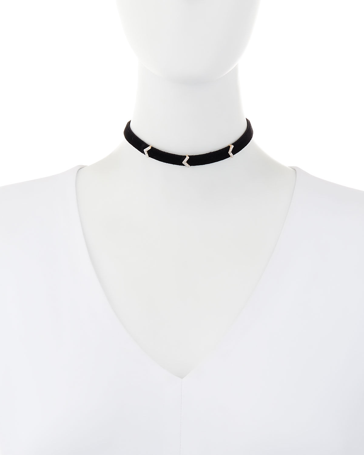 Velvet Choker Necklace with Diamond Chevron Stations