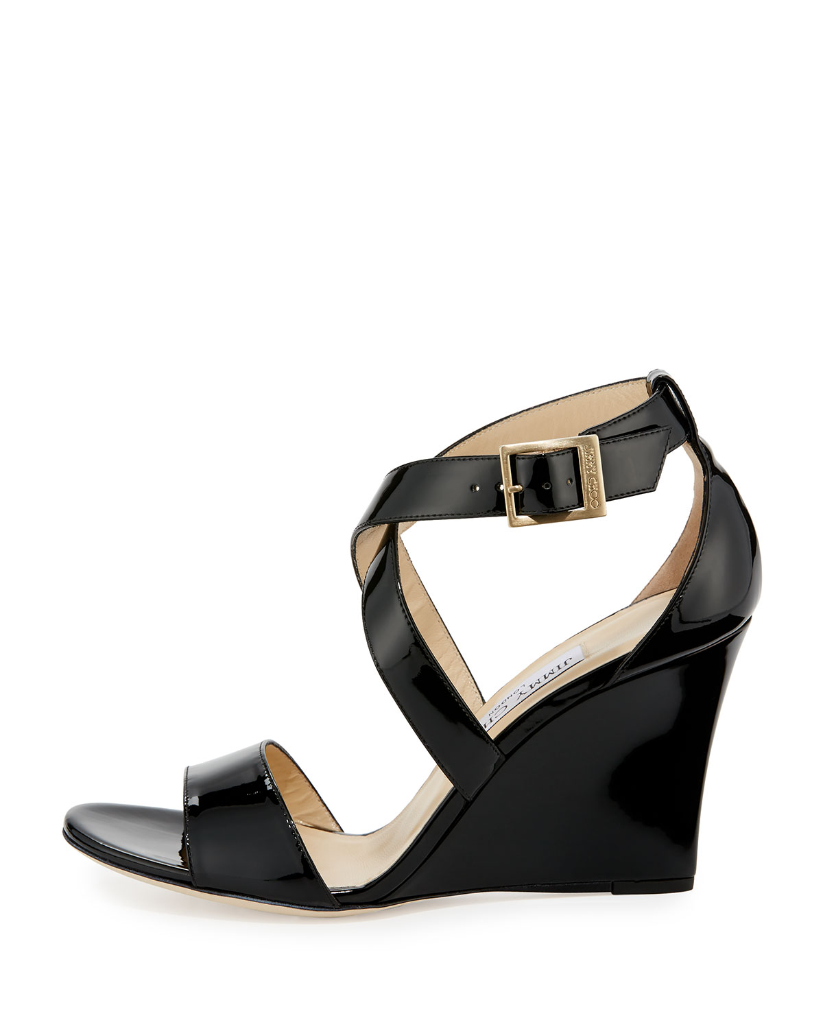 Fearne Patent Crisscross Wedge Sandal, Black