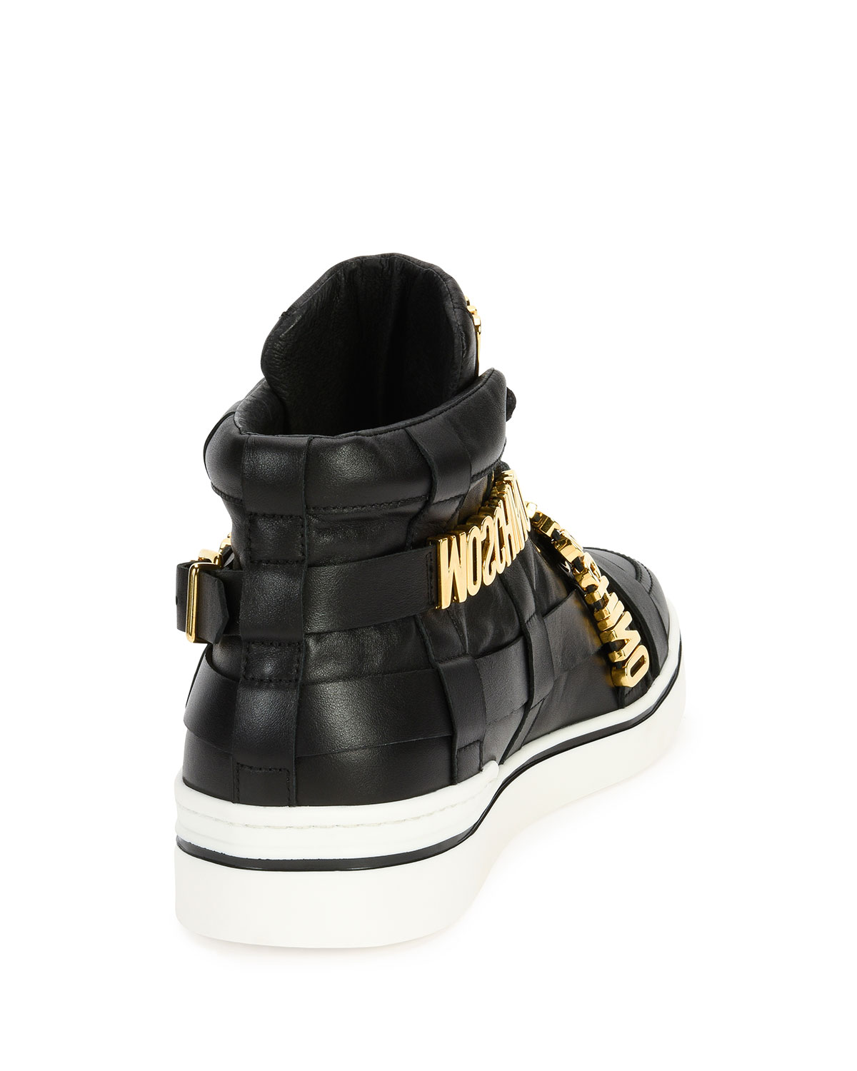 Multi-Strap Leather High-Top Sneaker, Black