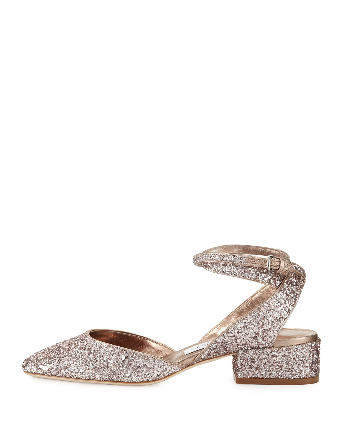 Vicky Glitter Ankle-Wrap Ballerina Flat, Tea Rose