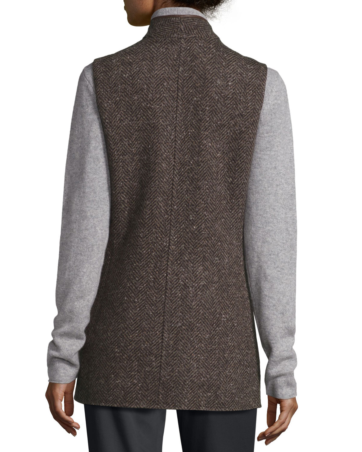 Glenn Reversible Belted Tweed Vest, Oxford/Karkade Red