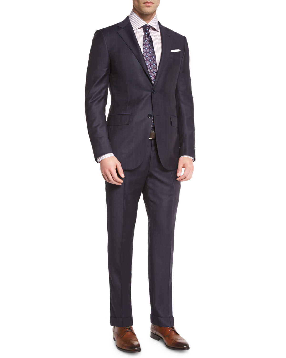 Tonal Plaid Two-Piece Suit, Navy