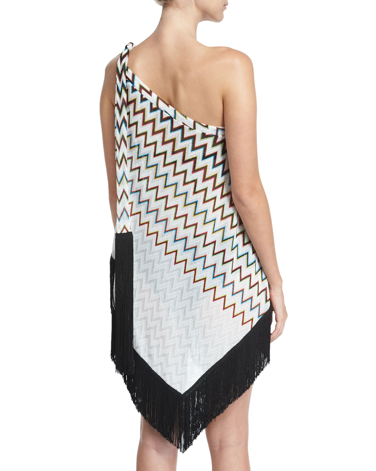 Chevron Fringe-Hem Poncho Coverup