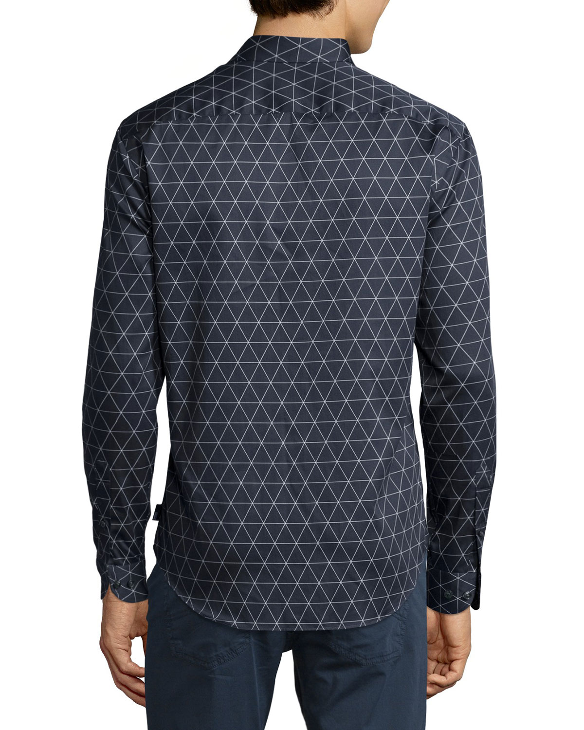 Triangle Line-Print Long-Sleeve Sport Shirt, Navy