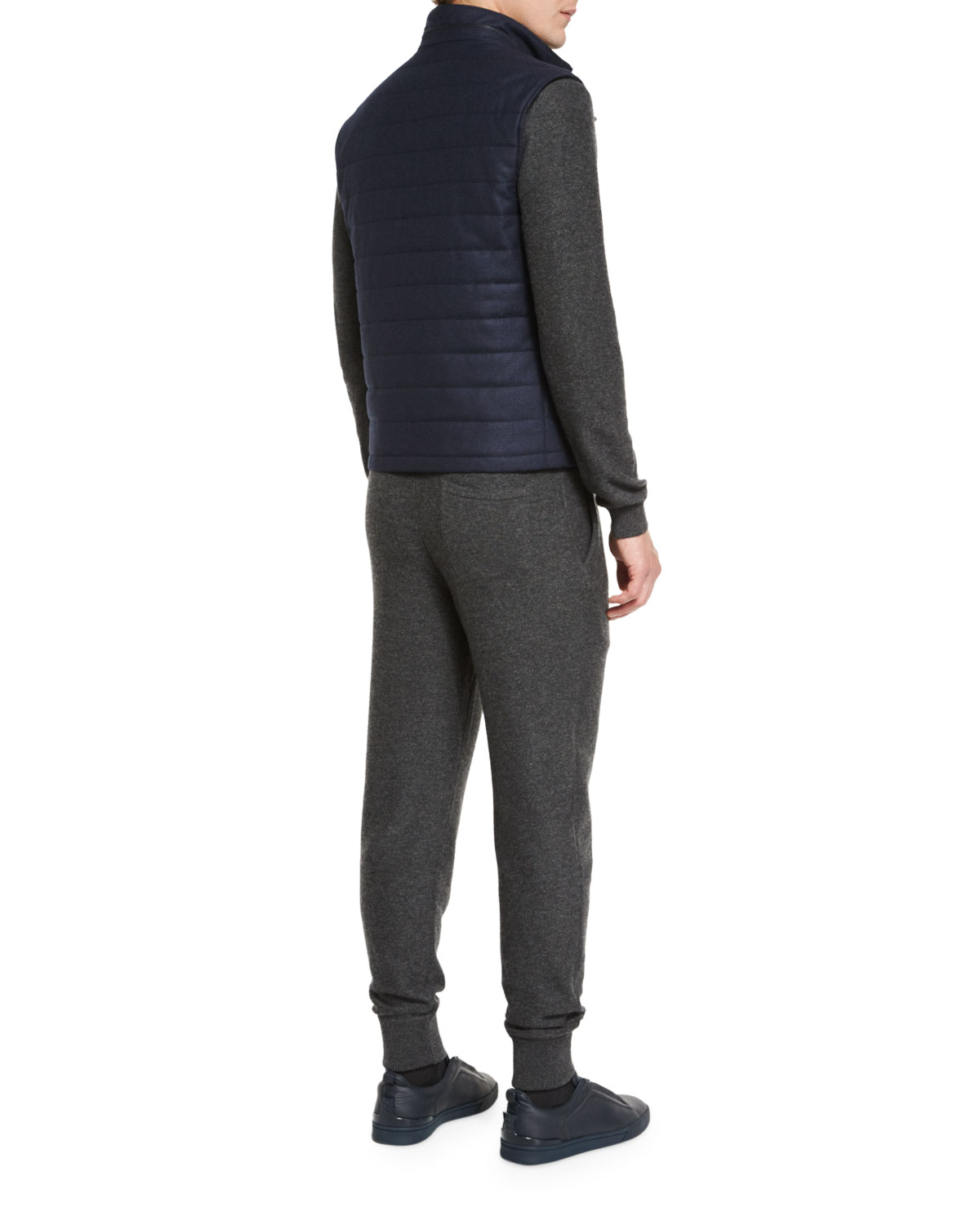 Wool/Cashmere-Blend Quilted Vest, Navy