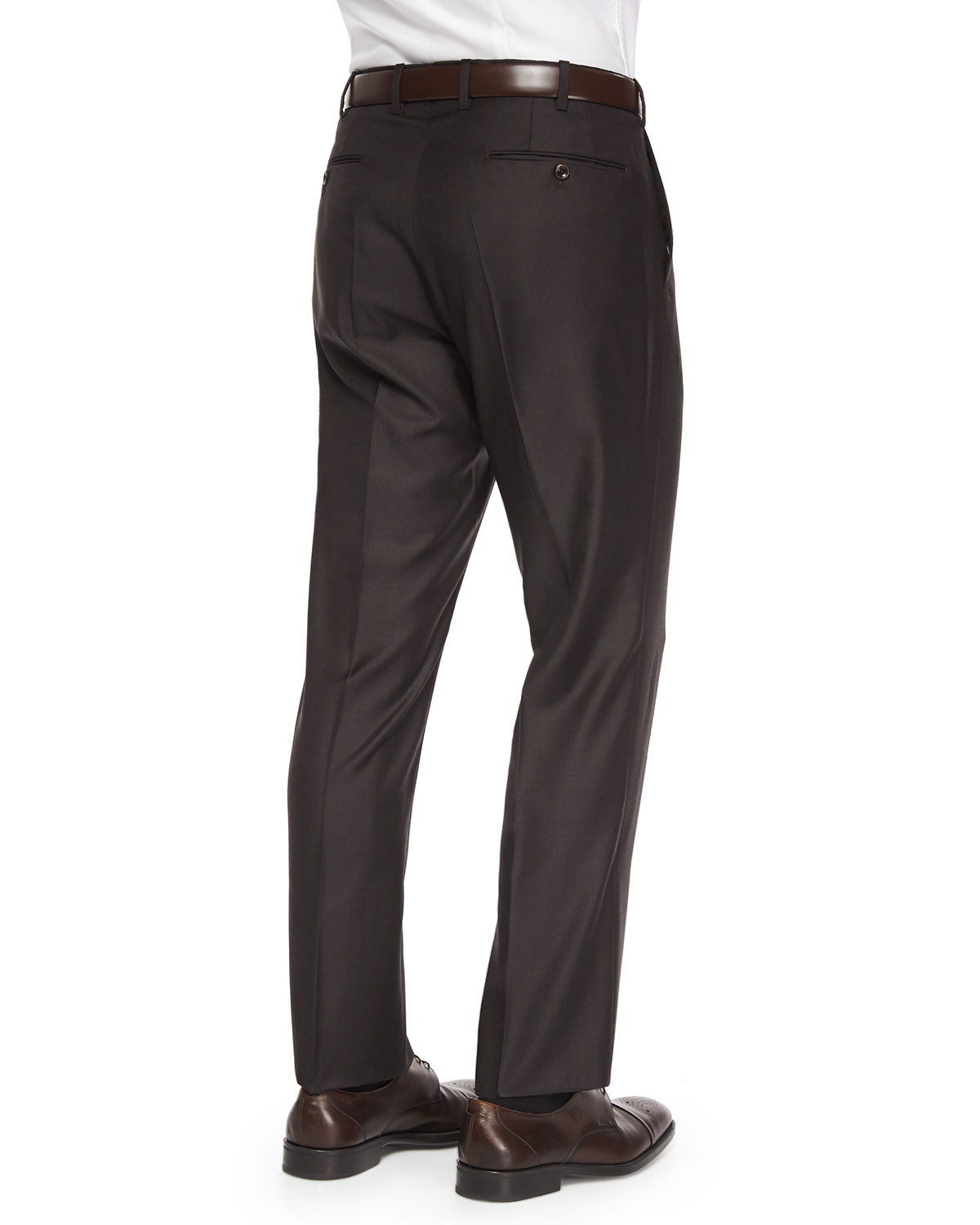 Benson Sharkskin Wool Trousers, Dark Brown