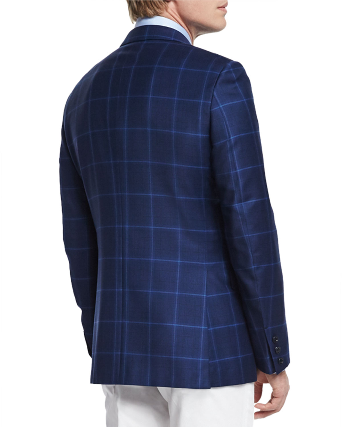 Milano Plaid Two-Button Trofeo® Wool Blazer, Navy