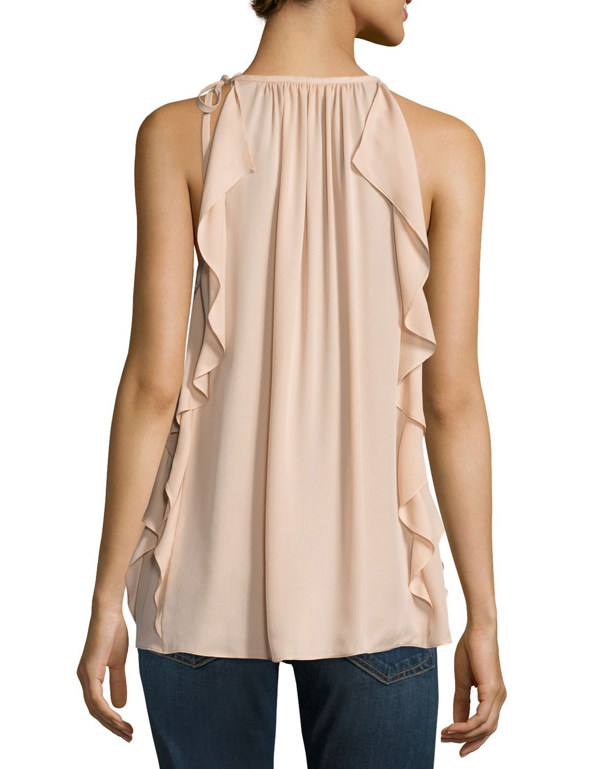 Tiera Tie-Shoulder Silk Ruffle Top, Blush