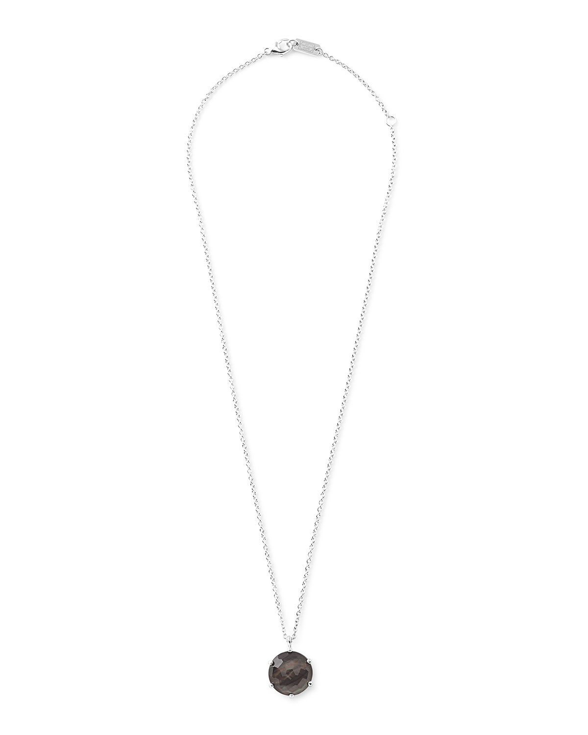 925 Rock Candy Large Round Black Shell Pendant Necklace