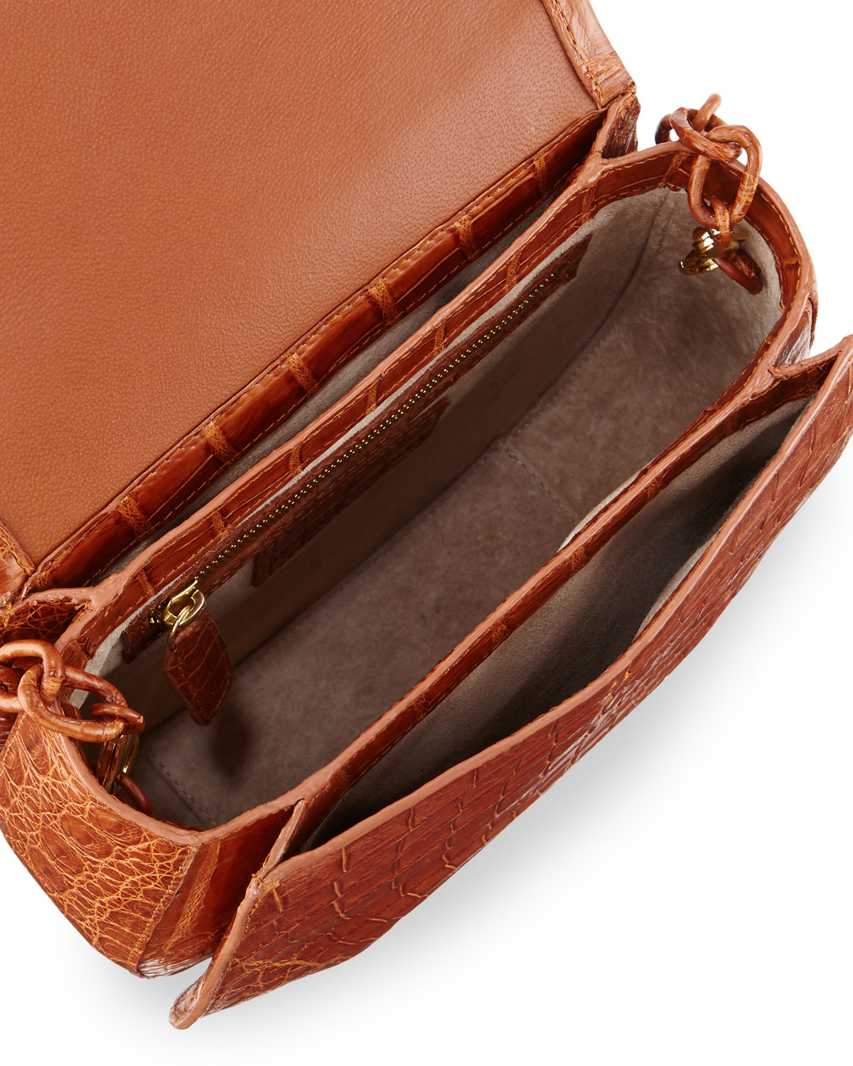 Crocodile Chain-Strap Saddle Bag, Cognac