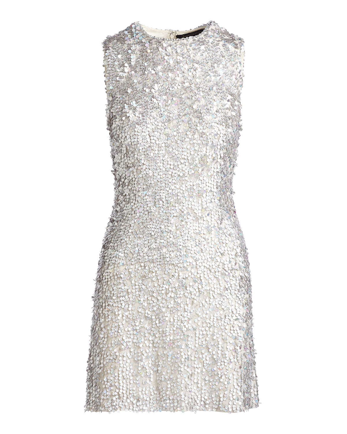 Iridescent Beaded Sleeveless Mini Dress, Silver