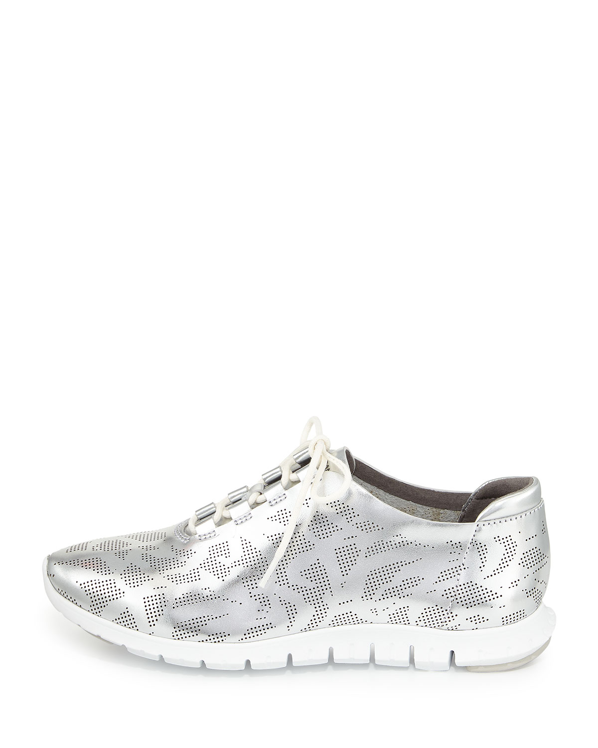 ZeroGrand Perforated Leather Sneaker, Silver