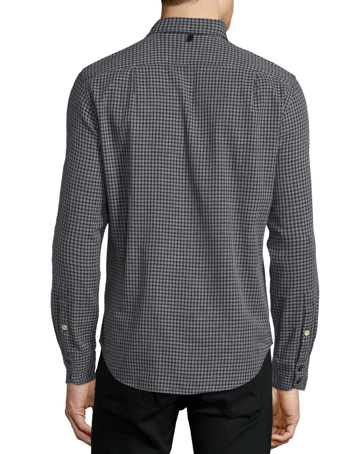 Mini-Plaid Long-Sleeve Sport Shirt, Black