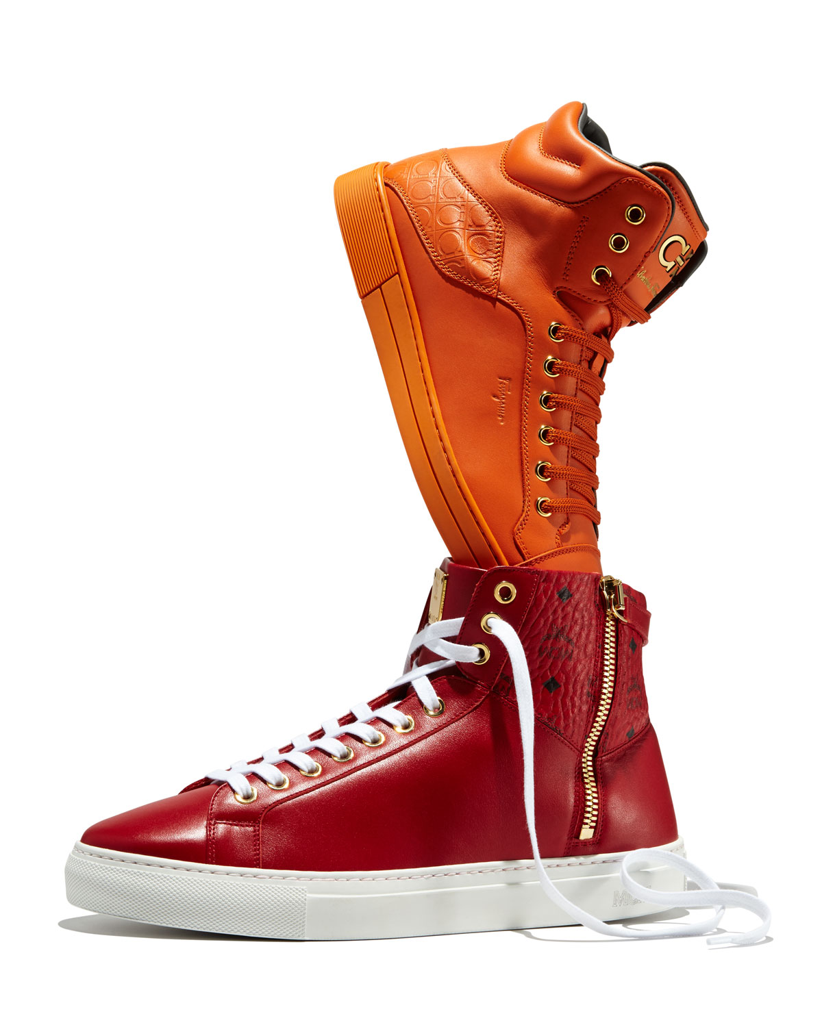 Stephen 2 Calfskin High-Top Sneaker, Orange