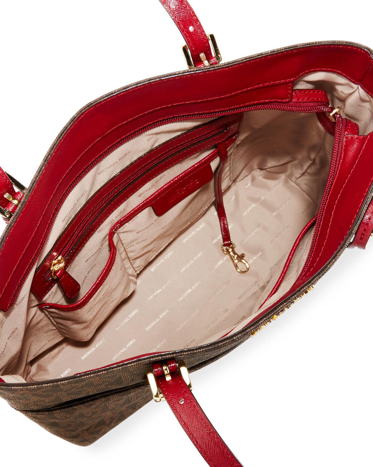 Bedford Large Logo Pocket Tote Bag, Brown/Cherry