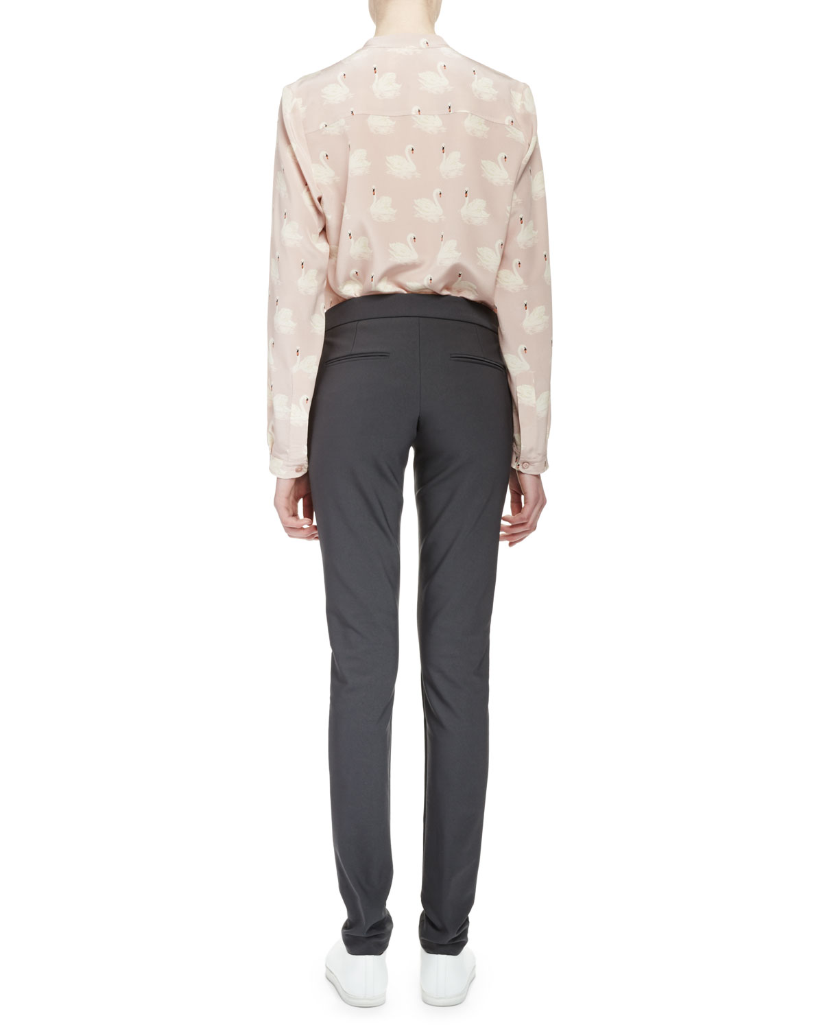 Estelle Swan-Print Blouse, Dusted Pink