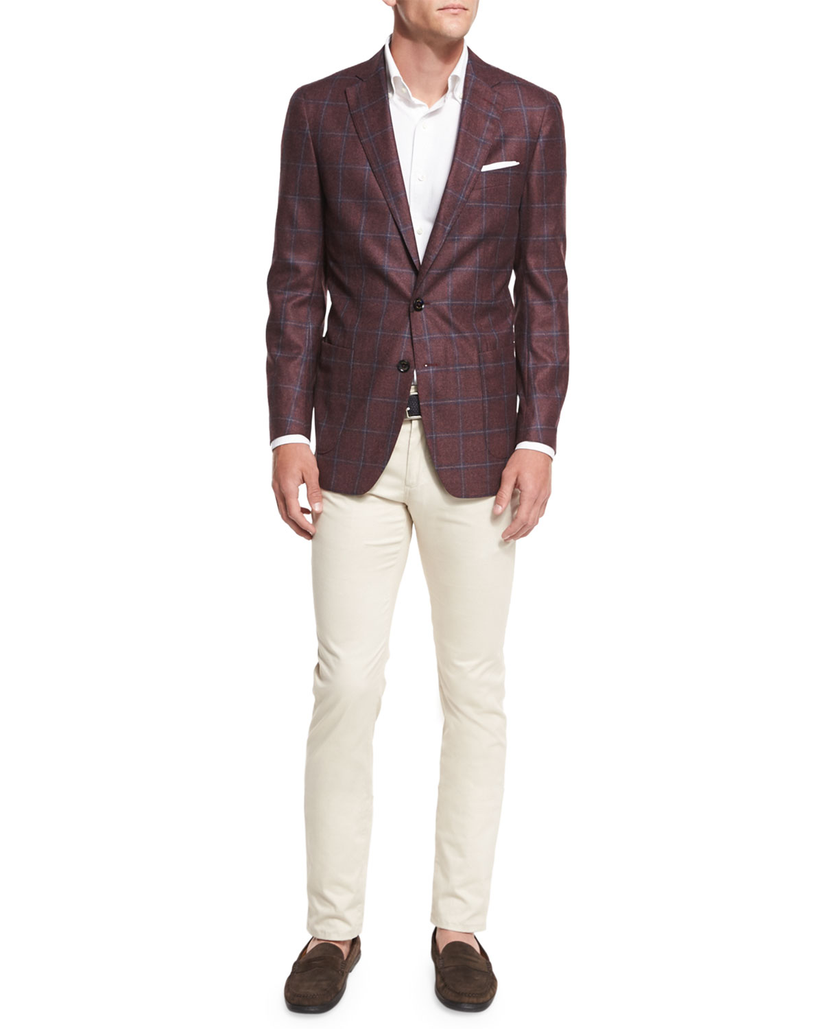 Hawthorne Windowpane Two-Button Sport Coat, Dark Fuchsia Blossom