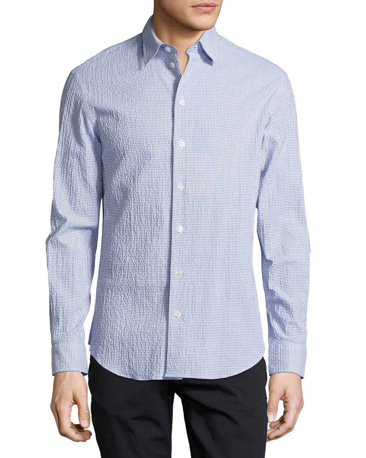 Seersucker Sport Shirt, White/Navy