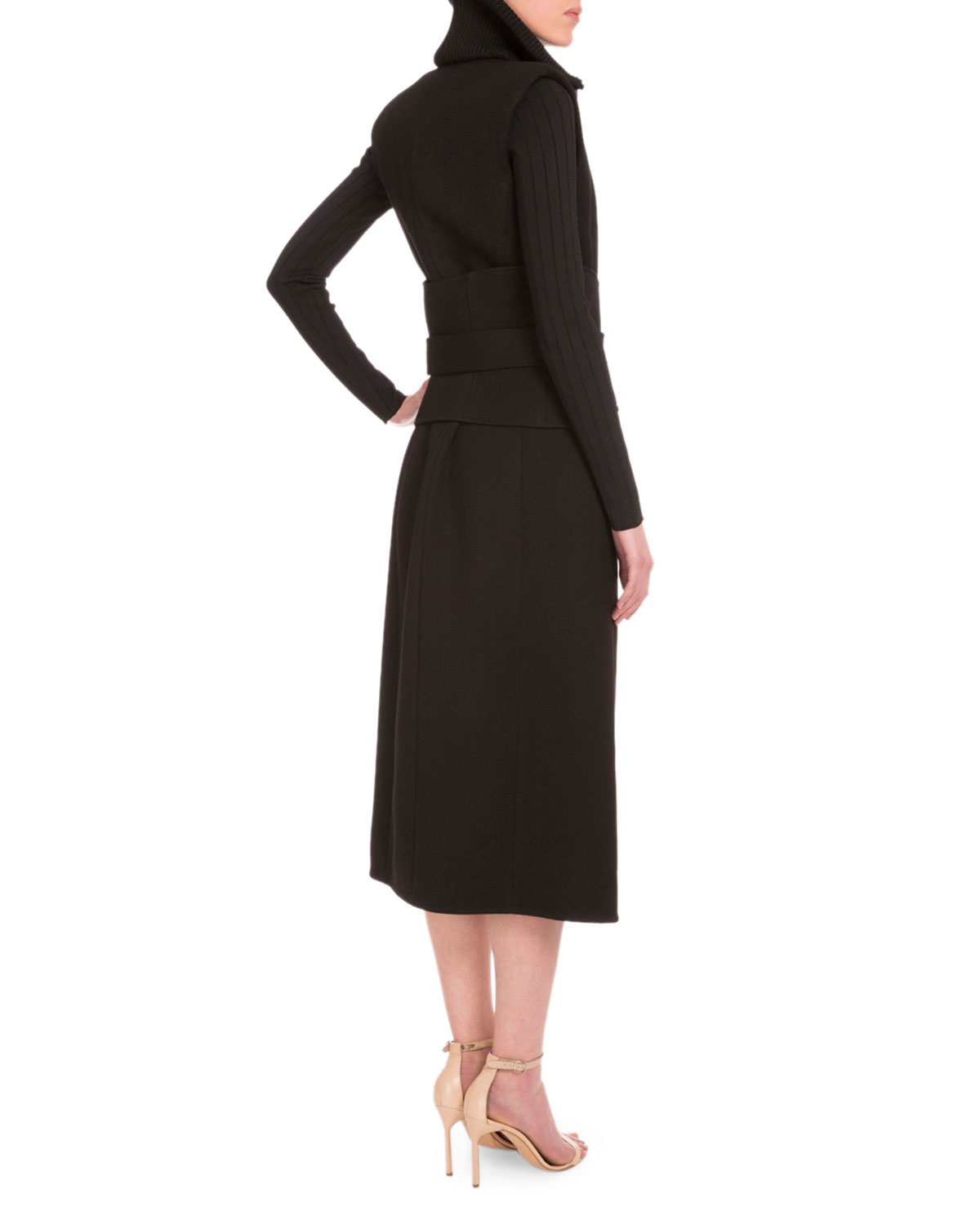 Long-Sleeve Ribbed Sheath Dress, Black