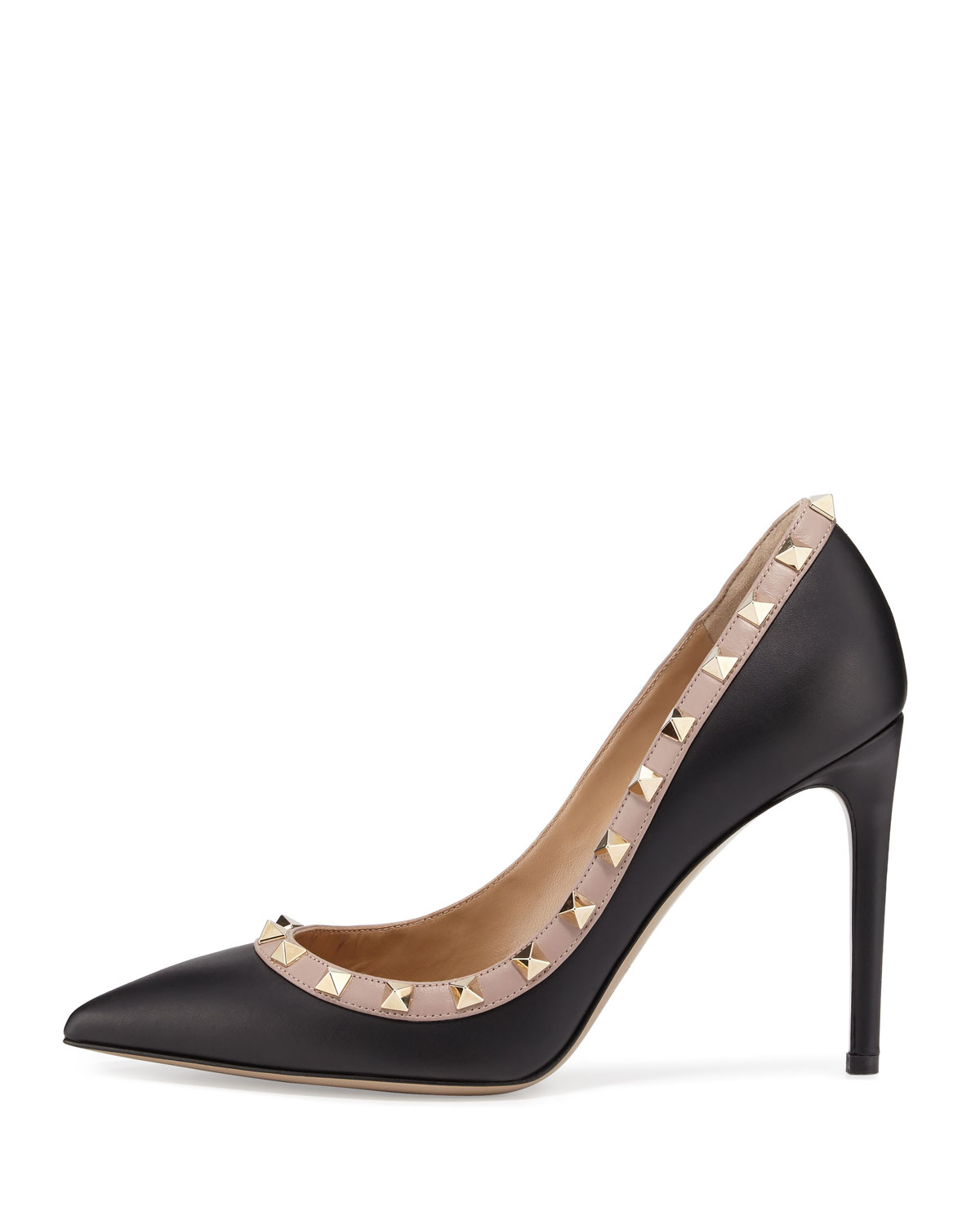 Rockstud Leather 100mm Pump, Nero/Poudre