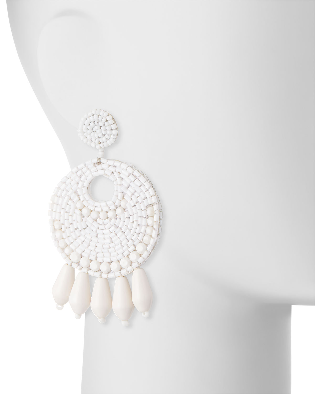 Beaded Hoop Drop Earrings, White