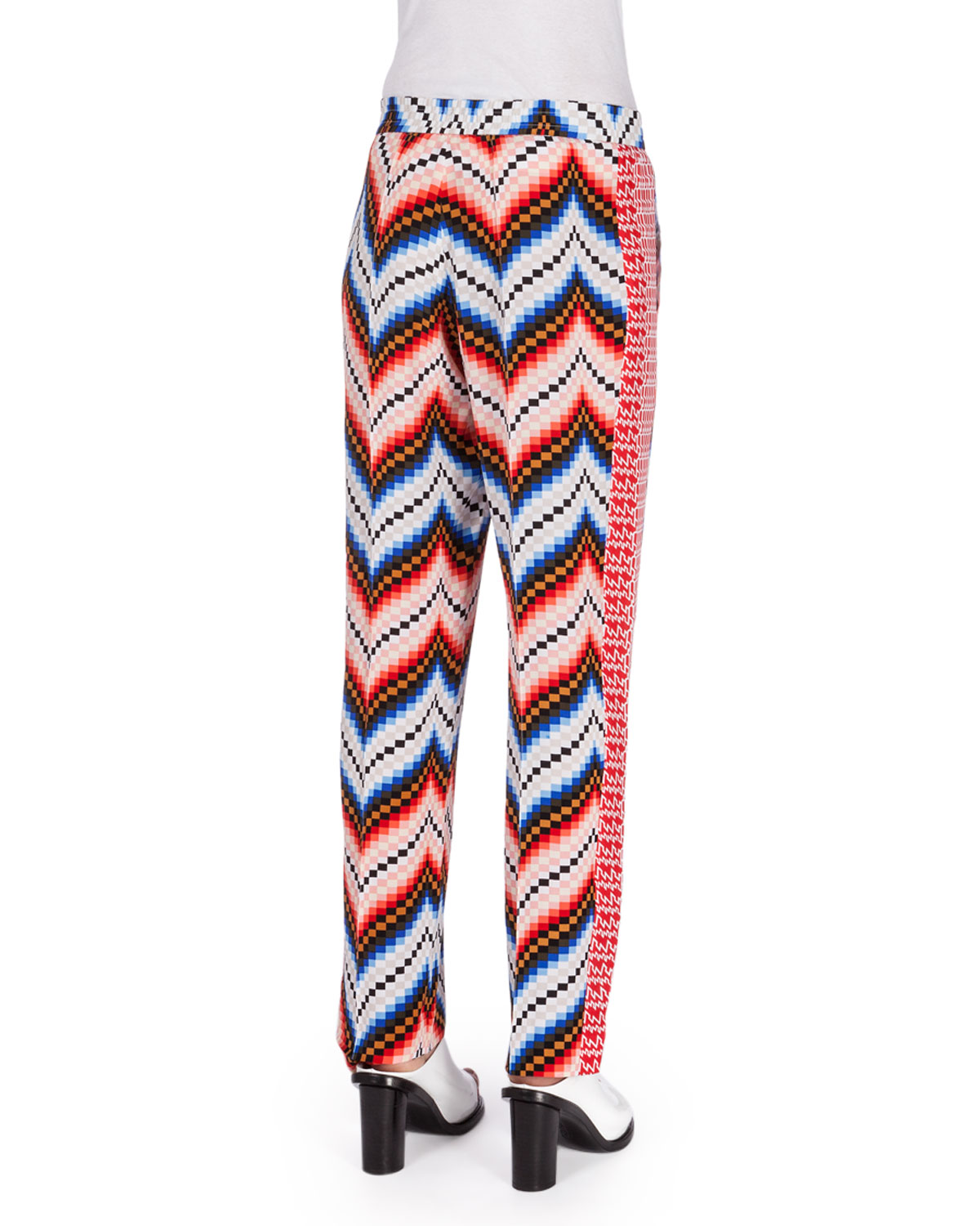 Mixed-Print Straight-Leg Pants, Peach/Multicolor