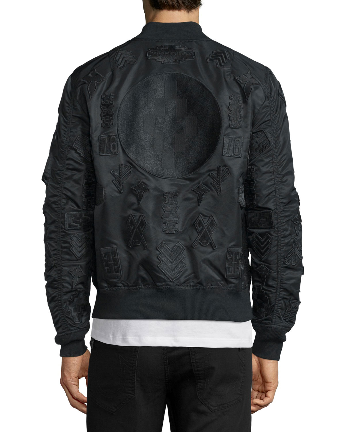 Tonal-Patches Nylon Bomber Jacket, Black