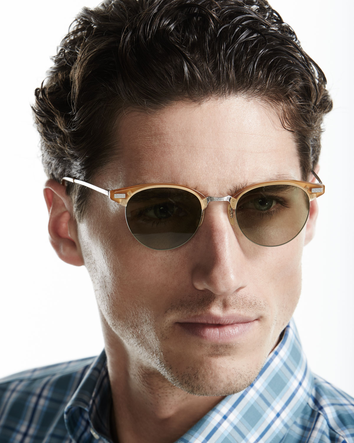 Executive II Half-Rim Sunglasses, Amber Tortoise