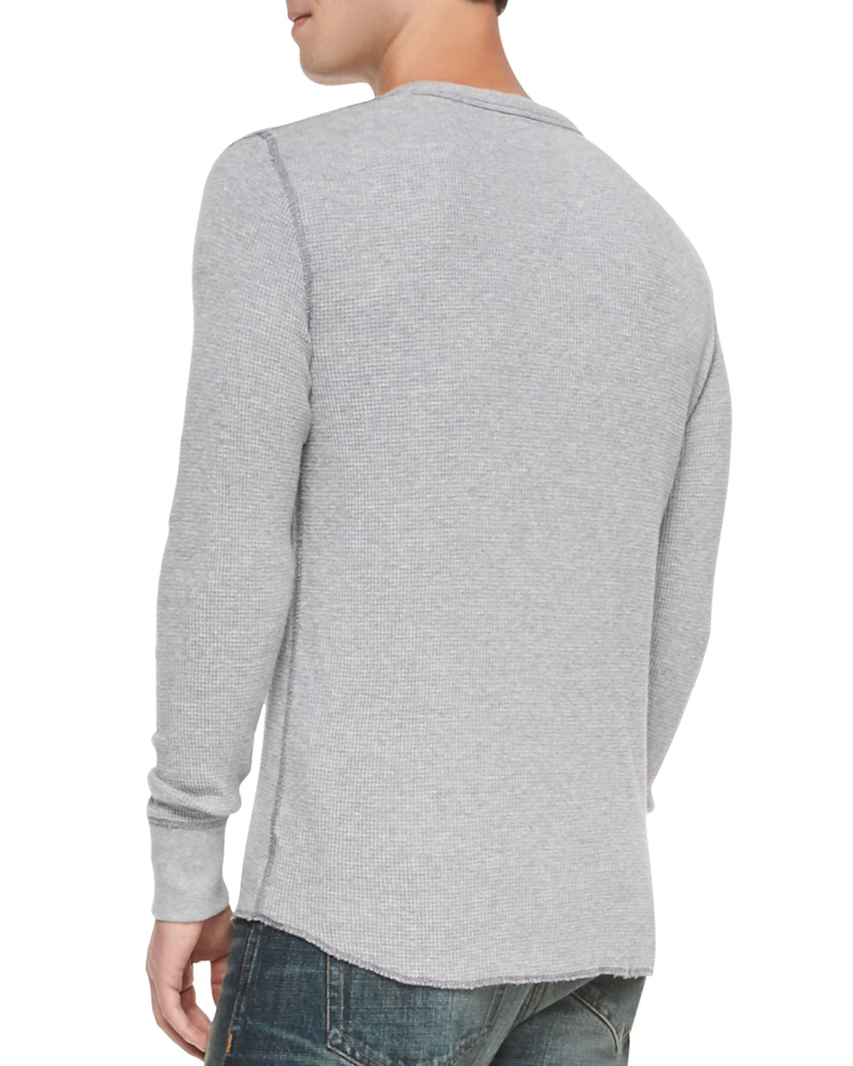 Waffle-Knit Crewneck Shirt, Pale Gray 