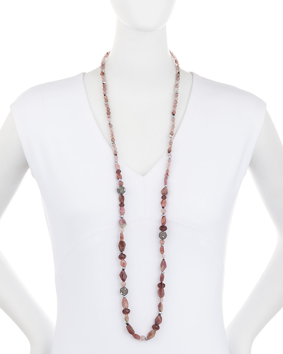 Long Beaded Single-Strand Necklace, Multi