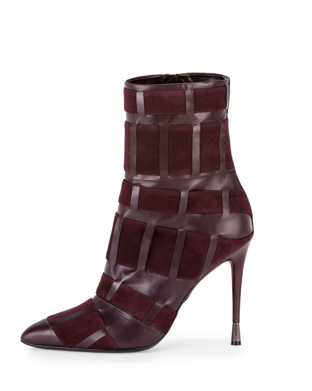 Woven Leather 105mm Ankle Boot, Wine