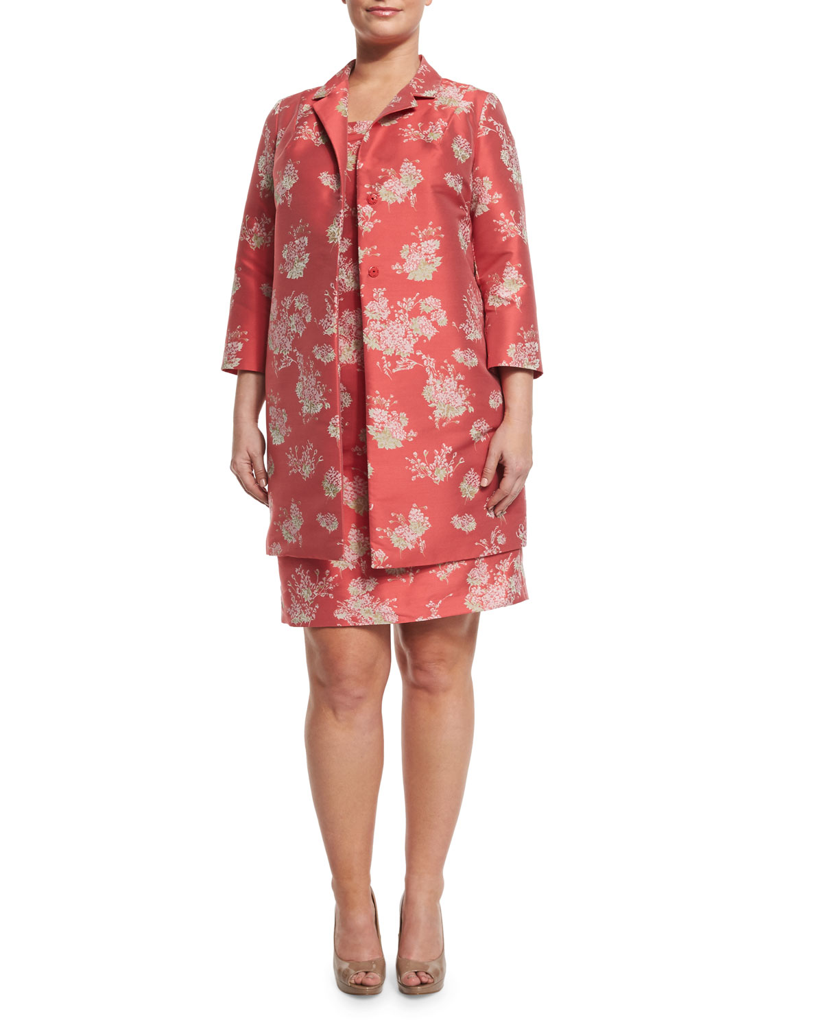 Downtown Floral-Print Sheath Dress W/ Attachable Sleeves, Plus Size 