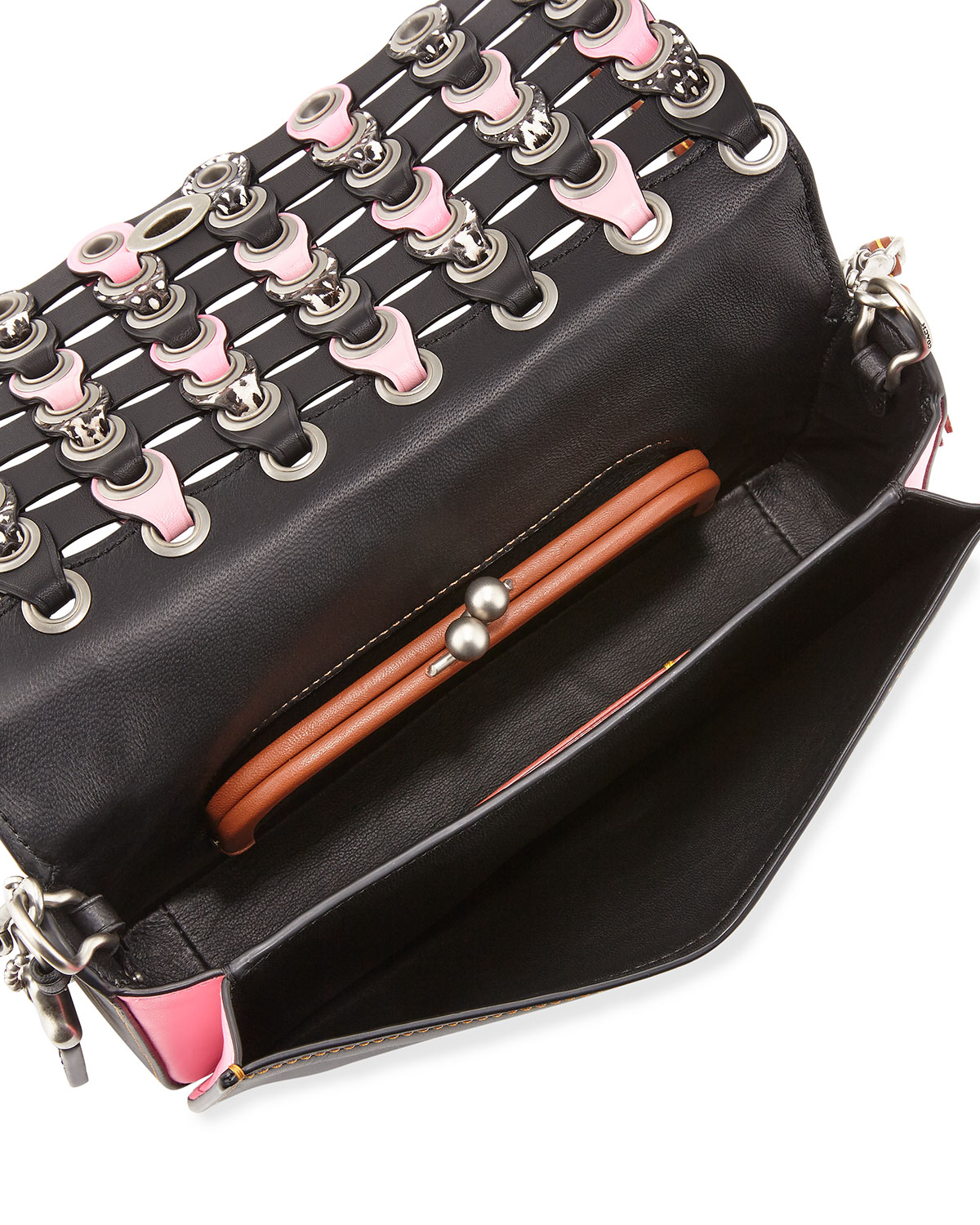 Dinky Woven Leather Crossbody Bag, Black/Pink