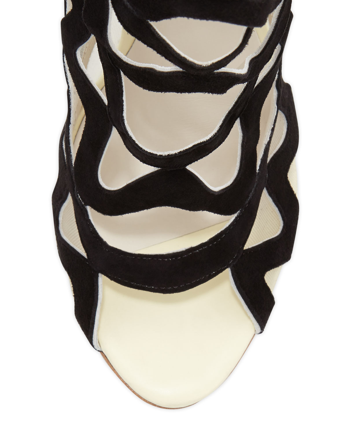 Mila Suede Cutout Peep-Toe Bootie, Black
