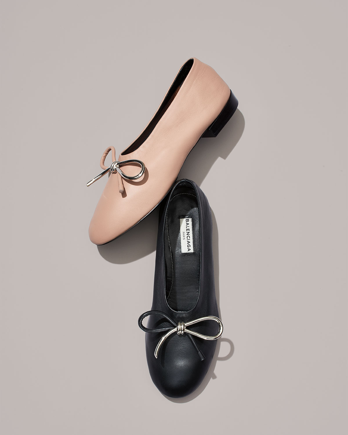 Leather Bow Ballerina Flat, Noir