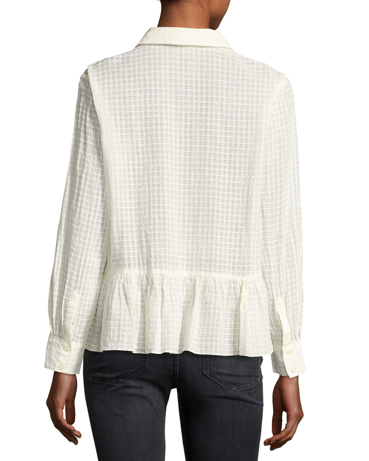 The Ruffle Flounce-Hem Oxford Shirt, Cream