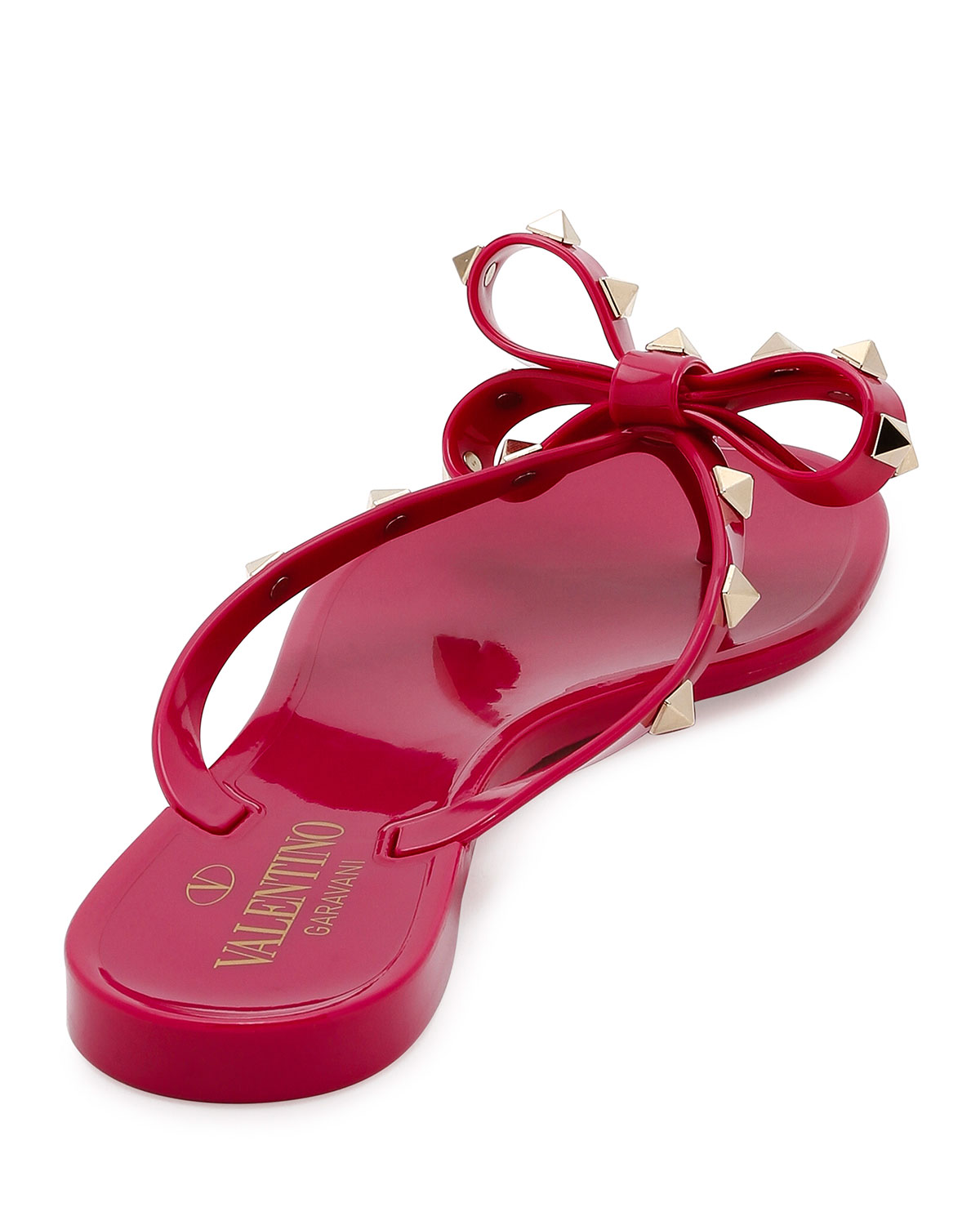 Rockstud PVC Flat Thong Sandal, Deep Cyclamen