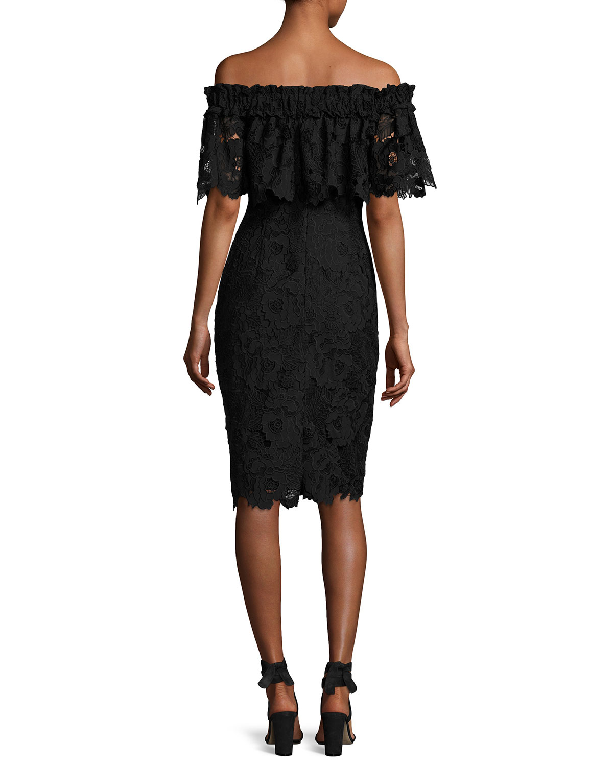 Off-the-Shoulder Floral Lace Popover Cocktail Dress