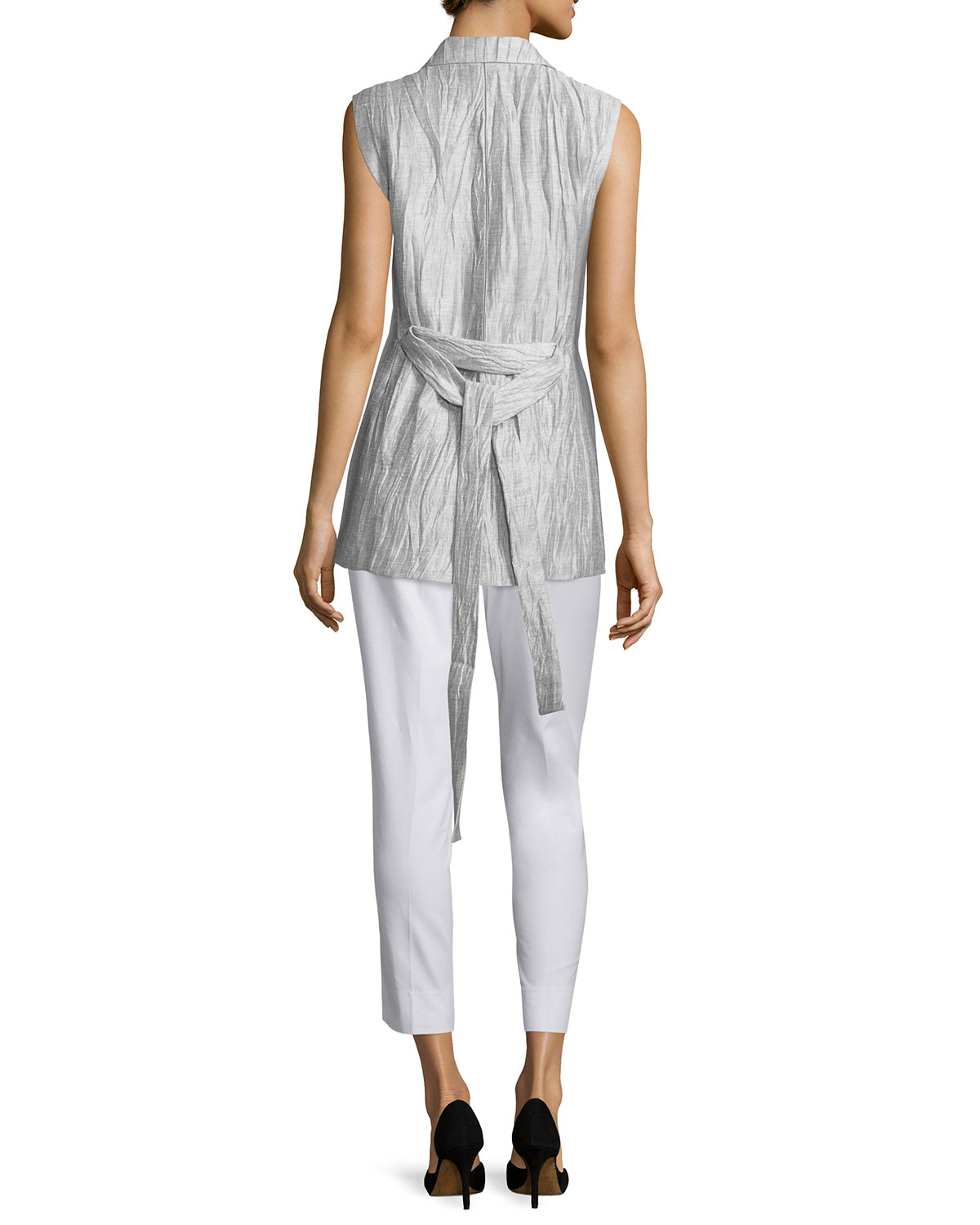 scarlet crinkled belted vest