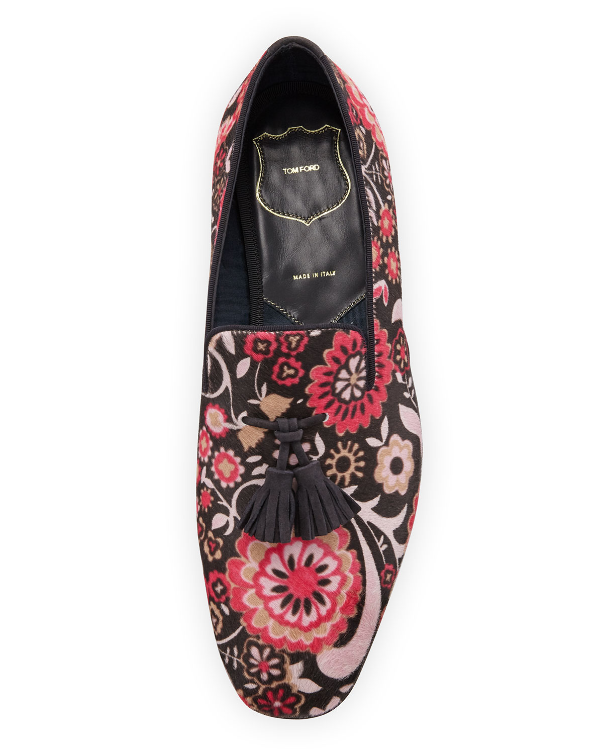 Chesterfield Floral-Print Calf Hair Tassel Loafer