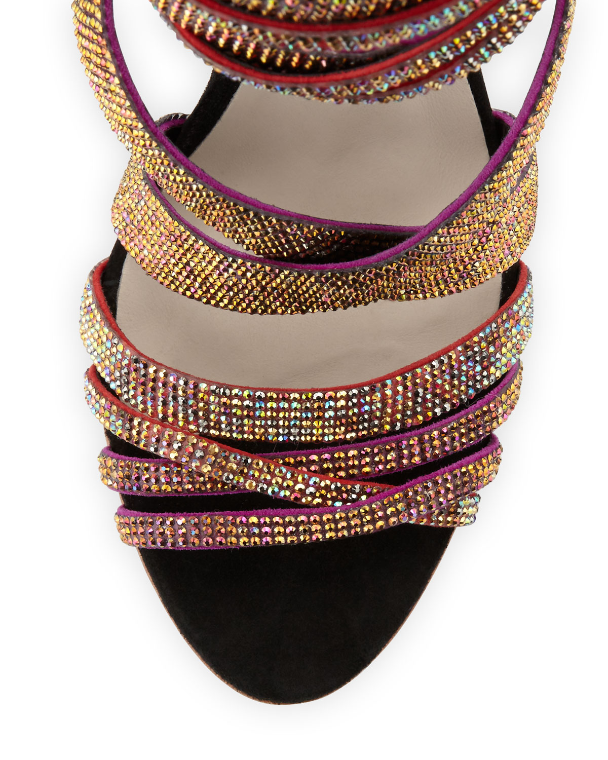 Adeline Crystal Lace-Up Sandal, Black/Pink