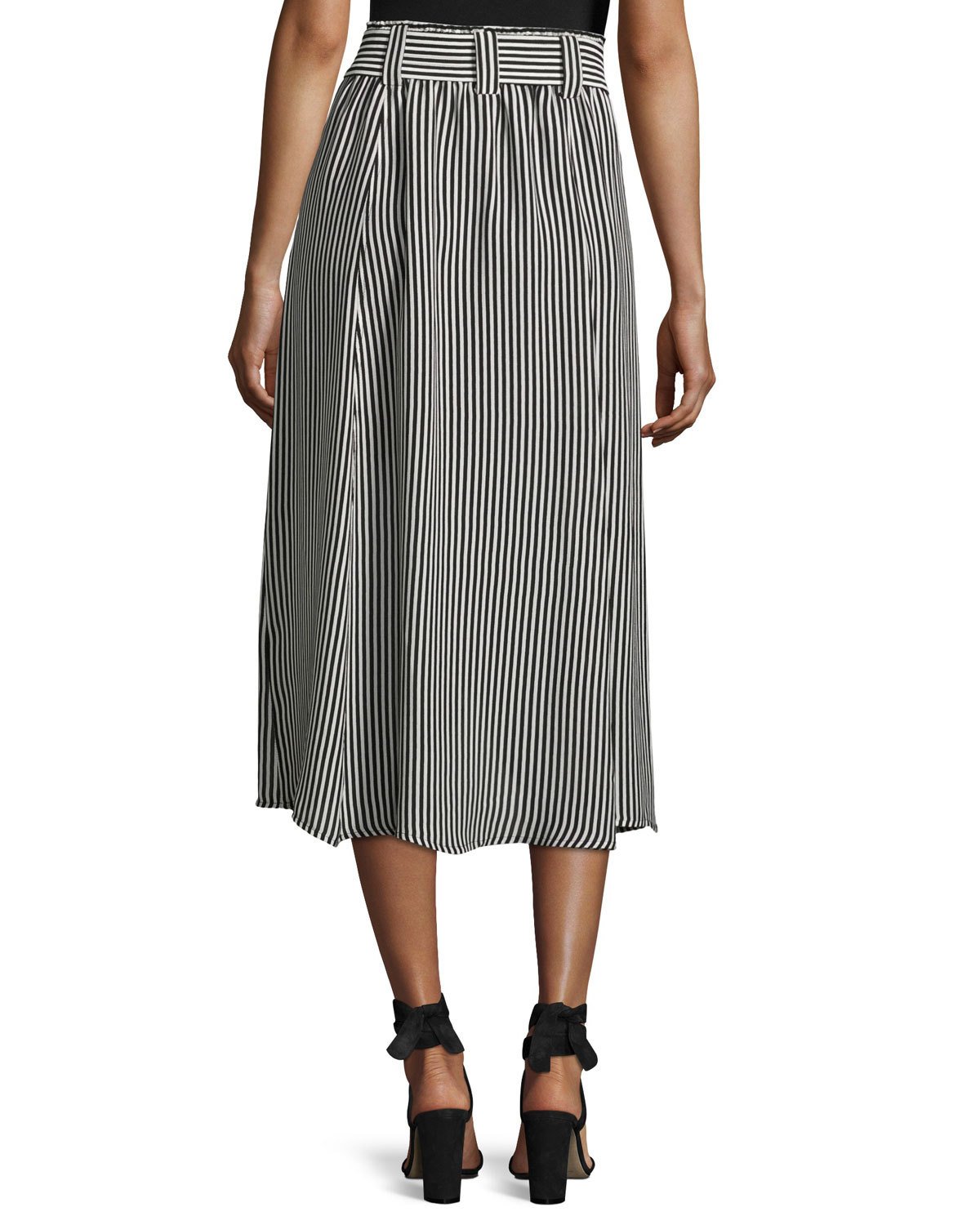 Divya Belted Striped Silk Midi Skirt, Black/White