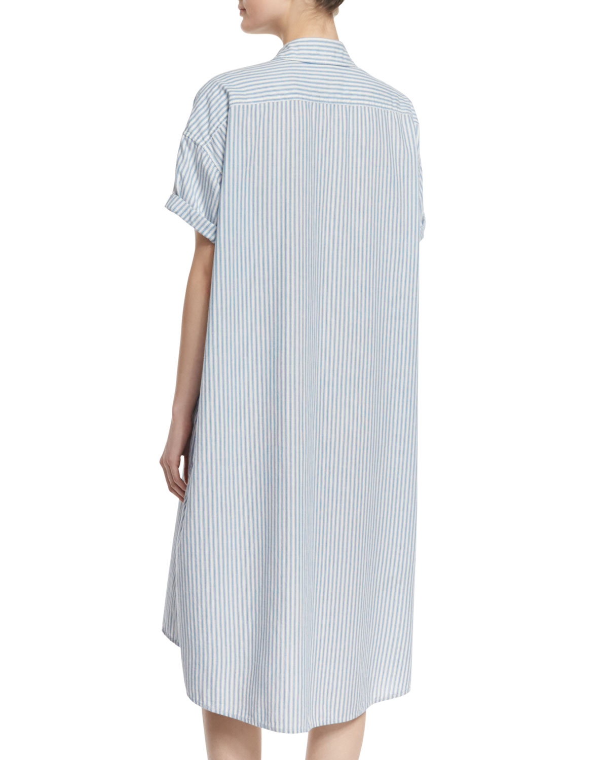 The Camper Short-Sleeve Shirtdress, Blue Mattress Stripe