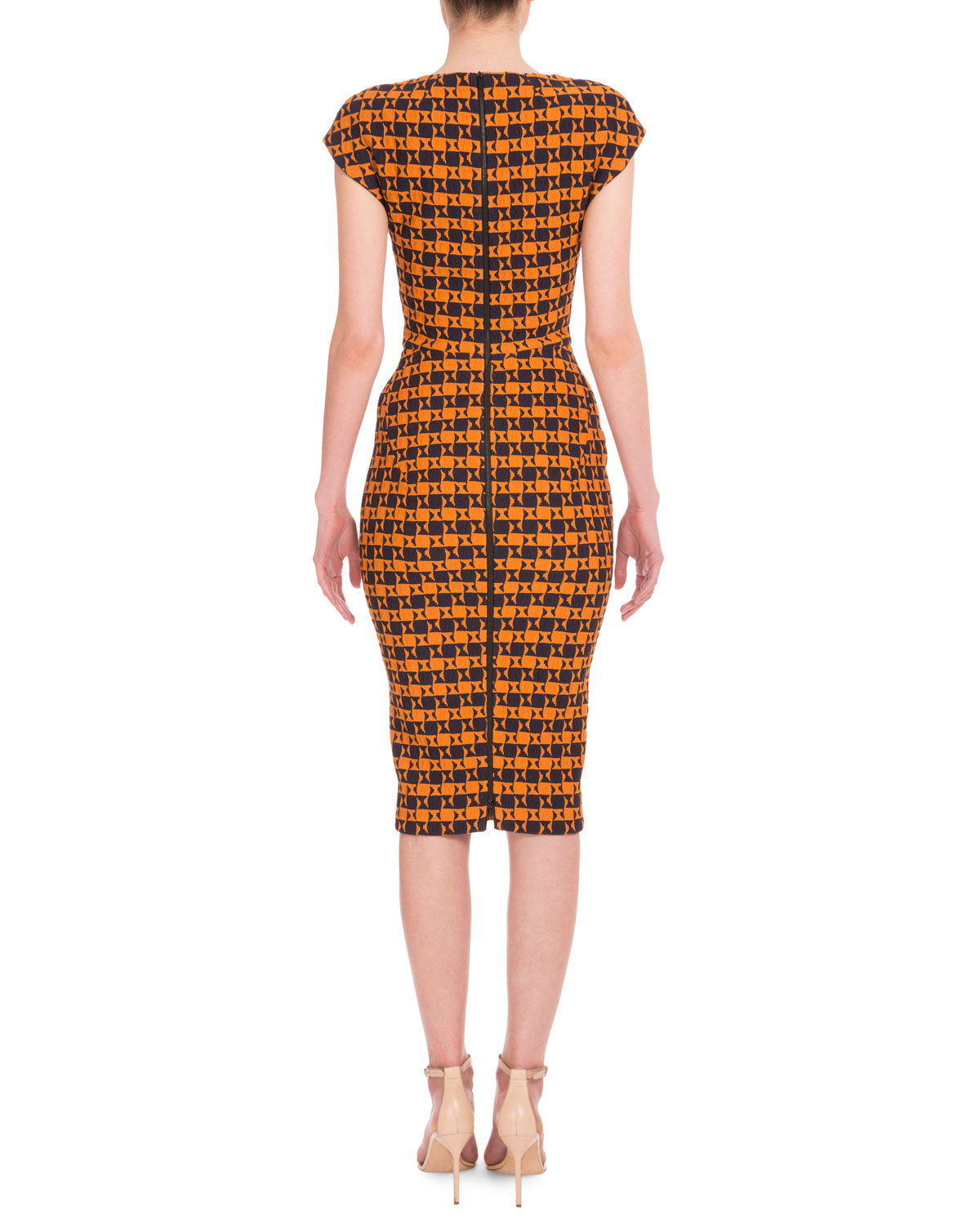 Cap-Sleeve Geometric-Print Dress