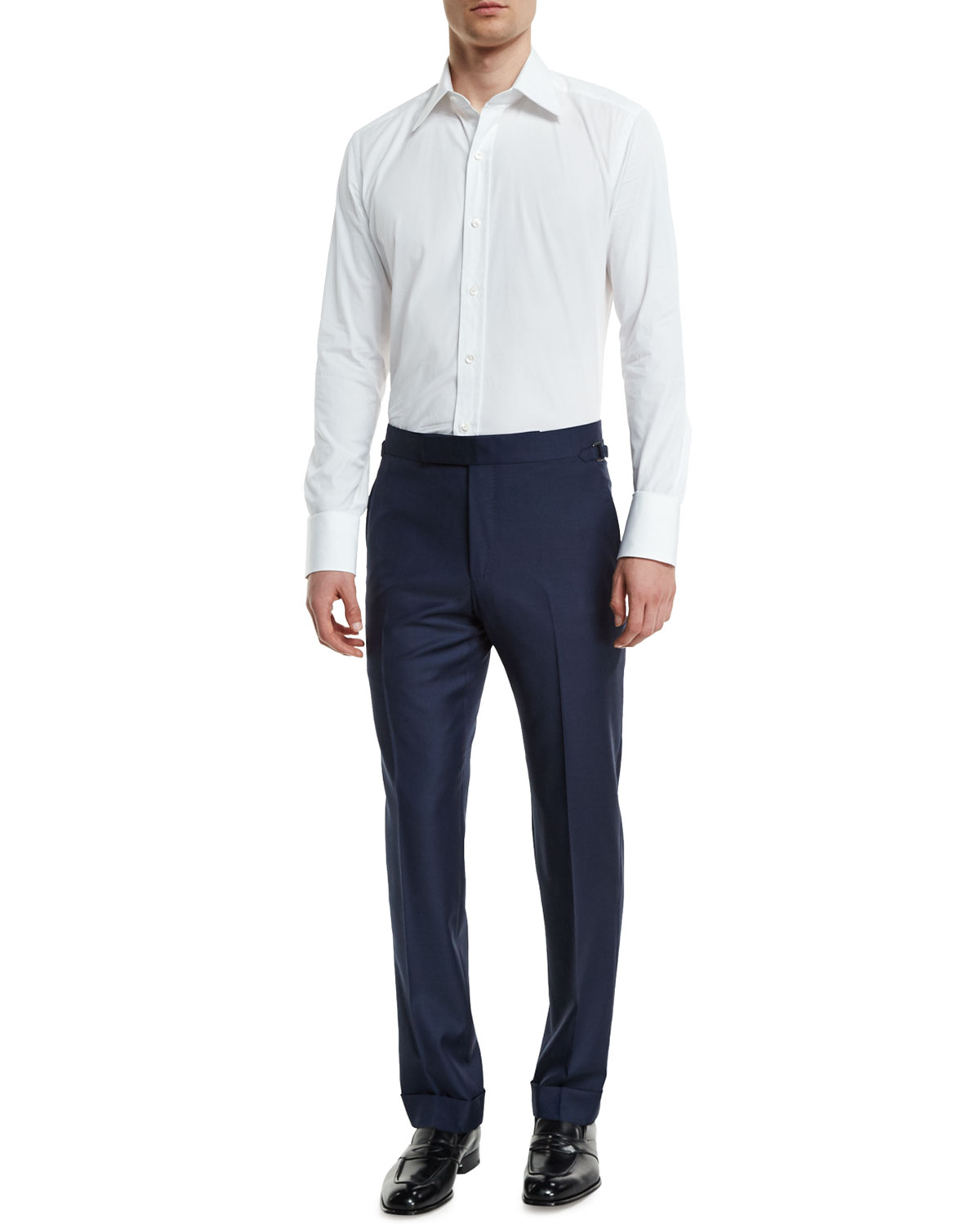 O'Connor Base Classic Sharkskin Trousers, Navy